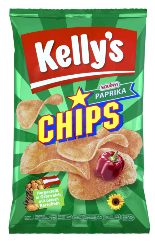 Verpackung von Kelly’s Chips Paprika