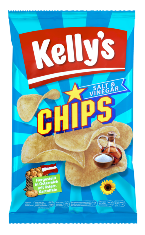 Verpackung von Kelly’s CHIPS SALT & VINEGAR