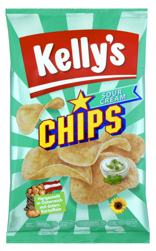 Verpackung von Kelly’s Chips Sour Cream