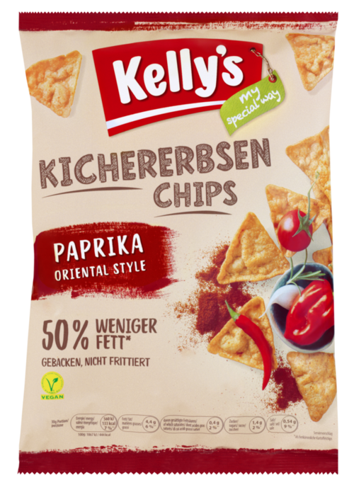 Verpackung von Kelly's Kichererbsenchips Paprika Oriental Style