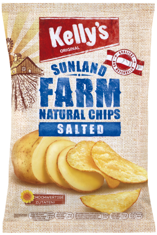 Verpackung von Kelly’s SUNLAND FARM Chips salted