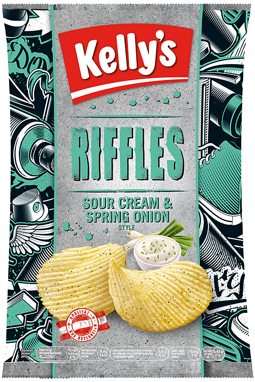 Verpackung von Kelly's Riffles Sour Cream & Spring Onion