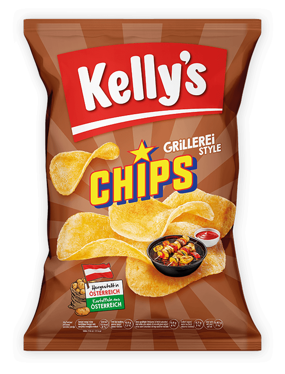 Verpackung von Kelly’s Chips Grillerei Style