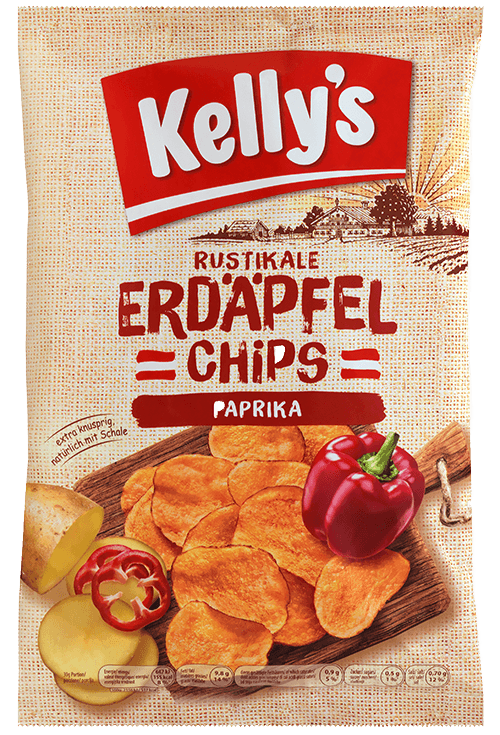 Verpackung von Kelly's Erdäpfelchips Paprika