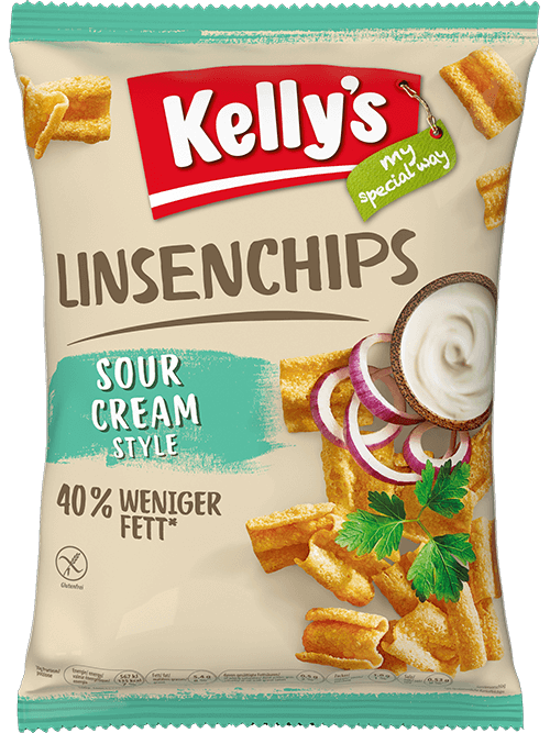 Verpackung von Kelly’s Linsenchips Sour Cream