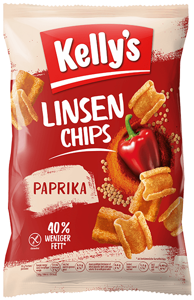Verpackung von Kelly’s Linsenchips Paprika