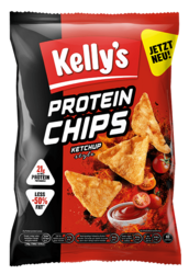 Verpackung von Kelly’s Protein Chips Ketchup Style
