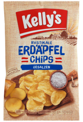 Verpackung von Kelly’s Erdäpfelchips gesalzen