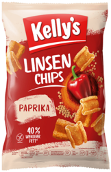 Verpackung von Kelly’s Linsenchips Paprika